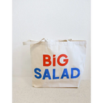 Canvas tote bag featuring bold Big Salad text in red and blue for stylish adventures