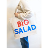 Big Salad Cotton Tote Bag with bold red and blue text for fun adventures