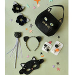Black Cat Bucket Bag with matching black cat-themed accessories like scrunchies and hair clips