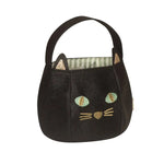 Black cat bucket bag with glittery ears and embroidered face for stylish cat bucket lovers