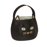 Black cat bucket bag with glittery ears and embroidered face for stylish cat bucket lovers