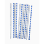 Blue and white patterned reusable straws featuring a stylish blue plaid floral design