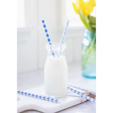 Milk bottle with Blue Plaid Floral Reusable Straws for eco-friendly sipping