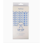 Box of Blue Plaid Floral Reusable Straws, a stylish alternative to plastic straws