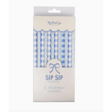 Box of Blue Plaid Floral Reusable Straws, a stylish alternative to plastic straws