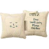 Beige smiling tooth fairy pillow with pocket for Tooth Fairy notes