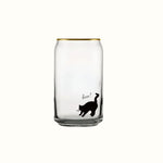 Clear glass Boo Scaredy Cat Juice Glass with black cat design and gold rim