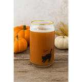 Boo Scaredy Cat Juice Glass with orange drink and black cat silhouette for cat juice fans