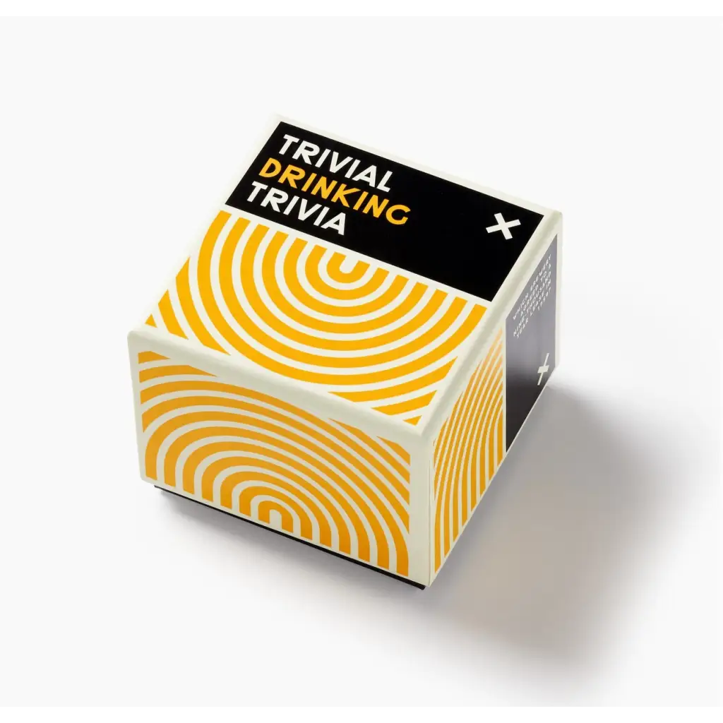 Trivial Drinking Trivia game box with fun yellow circular design for trivia lovers