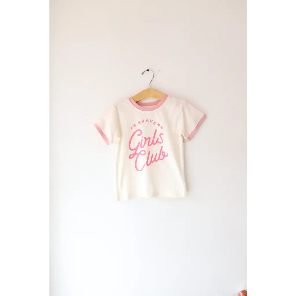 Brave Girls Club Everyday Ringer T-shirt in white with pink trim and fun text design