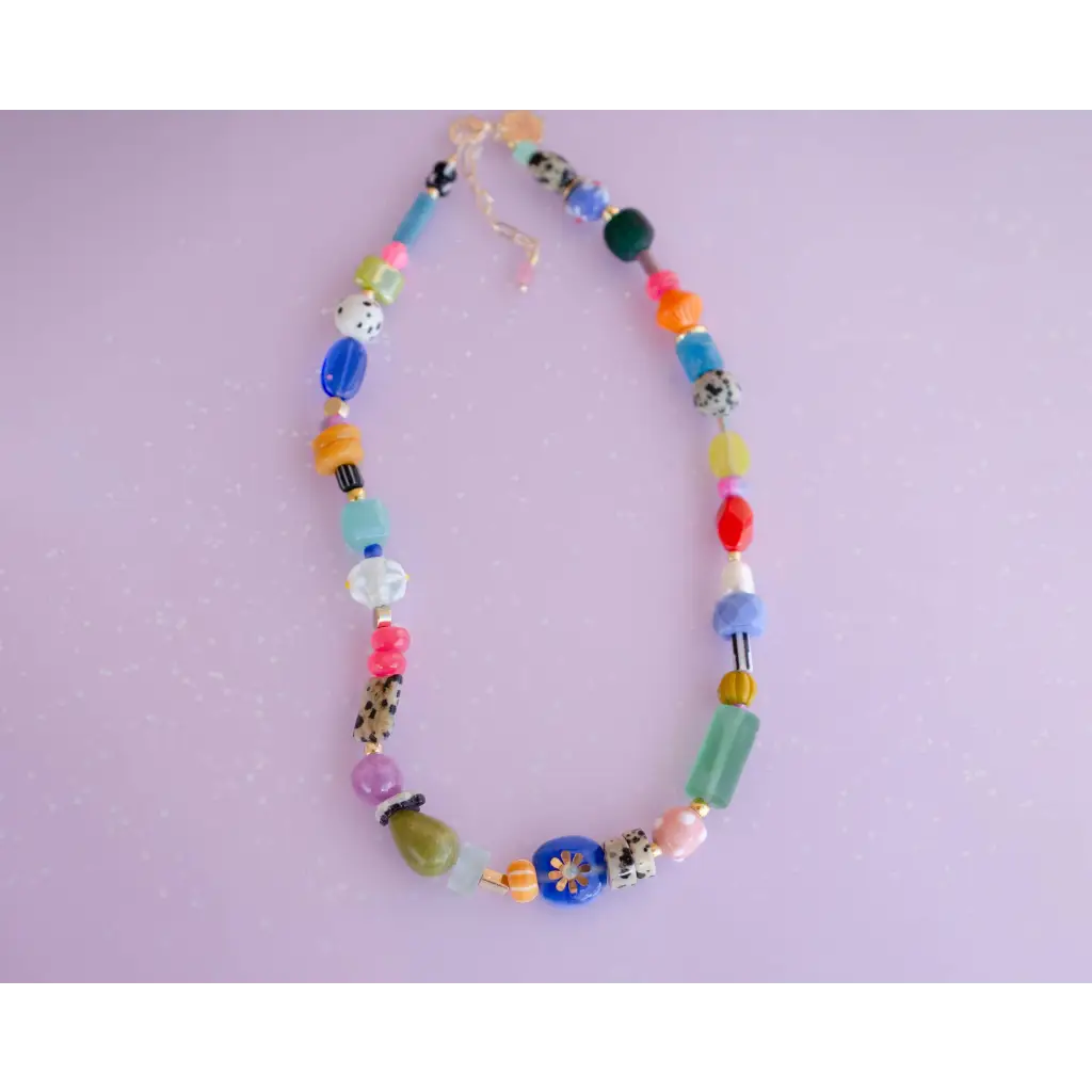 Bright colorful beaded necklace with vibrant glass resin beads