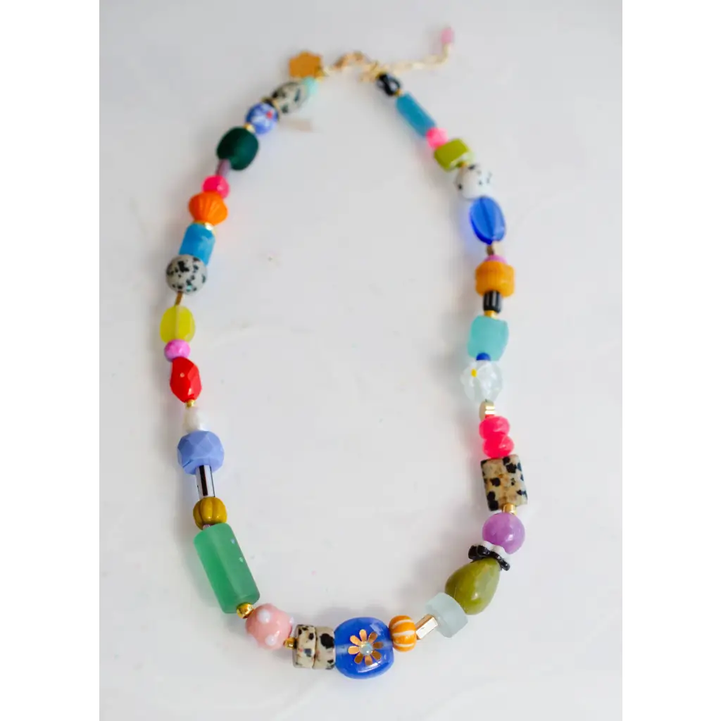 Bright colorful beaded necklace with vibrant multicolored glass beads