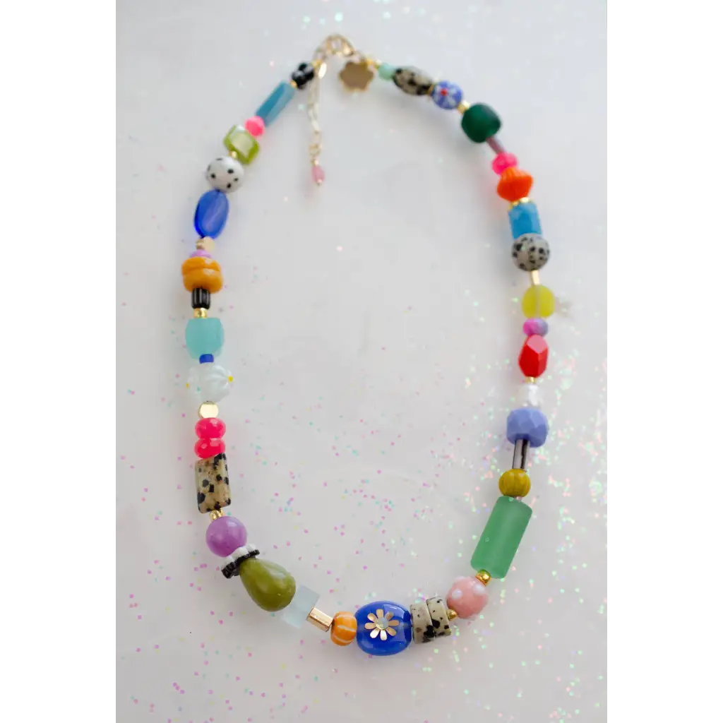 Bright colorful beaded necklace with vibrant multicolored beads