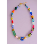 Bright colorful beaded necklace with vibrant glass and stone beads