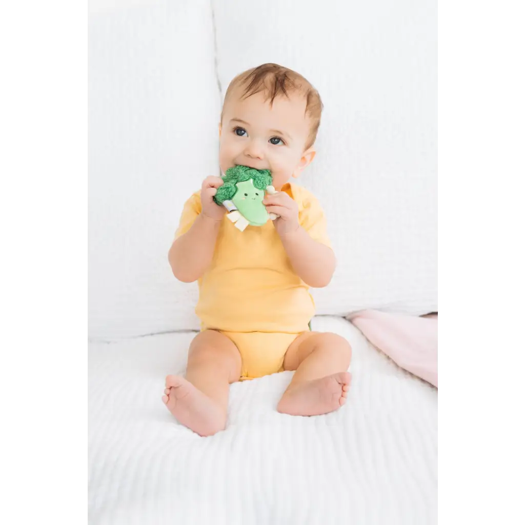 Cute green frog broccoli crinkle teether toy for babies