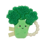 Cute green broccoli teether toy with plush crinkle and smiling face for babies