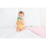 Cute broccoli crinkle baby teether in green silicone with textured surface