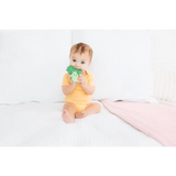 Cute broccoli crinkle baby teether in green silicone with textured surface
