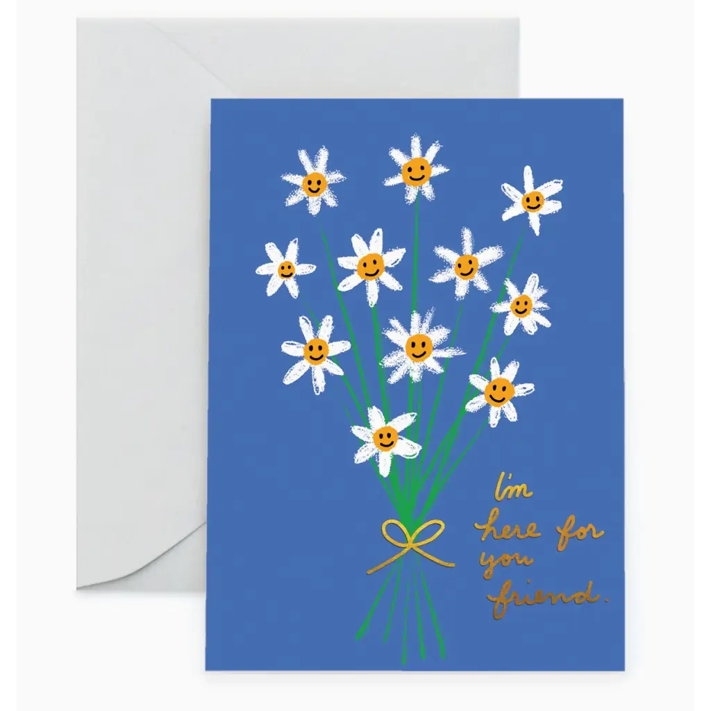 Sympathy card with white daisies and smiles, perfect for sending loving thoughts