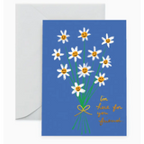 Sympathy card with white daisies and smiles, perfect for sending loving thoughts