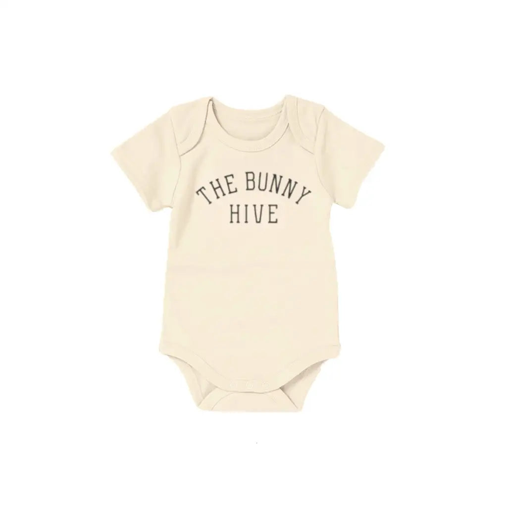 Cream-colored Bunny Hive Baby Onesie perfect for stylish little ones