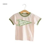 Pink Bunny Hive Signature Ringer Tee with green trim for kids, perfect for fun outfits
