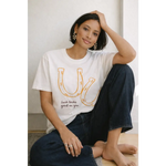 Comfort colors oversized unisex tee with orange horseshoe graphic