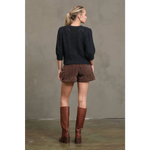 Dark navy knit sweater with puffed sleeves and textured back