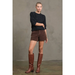 Stylish knit sweater with brown suede knee-high block heel boots