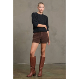 Stylish knit sweater with brown suede knee-high block heel boots