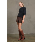 Dark navy cable-knit sweater in fuzzy textured knit for stylish womens clothes