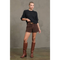 Stylish womens knit sweater with brown suede knee-high block heel boots