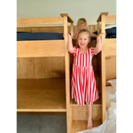 Red and white striped bunk bed frame for Candy Cane Lane bamboo twirl dress