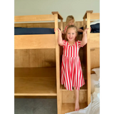 Red and white striped bunk bed frame for Candy Cane Lane bamboo twirl dress
