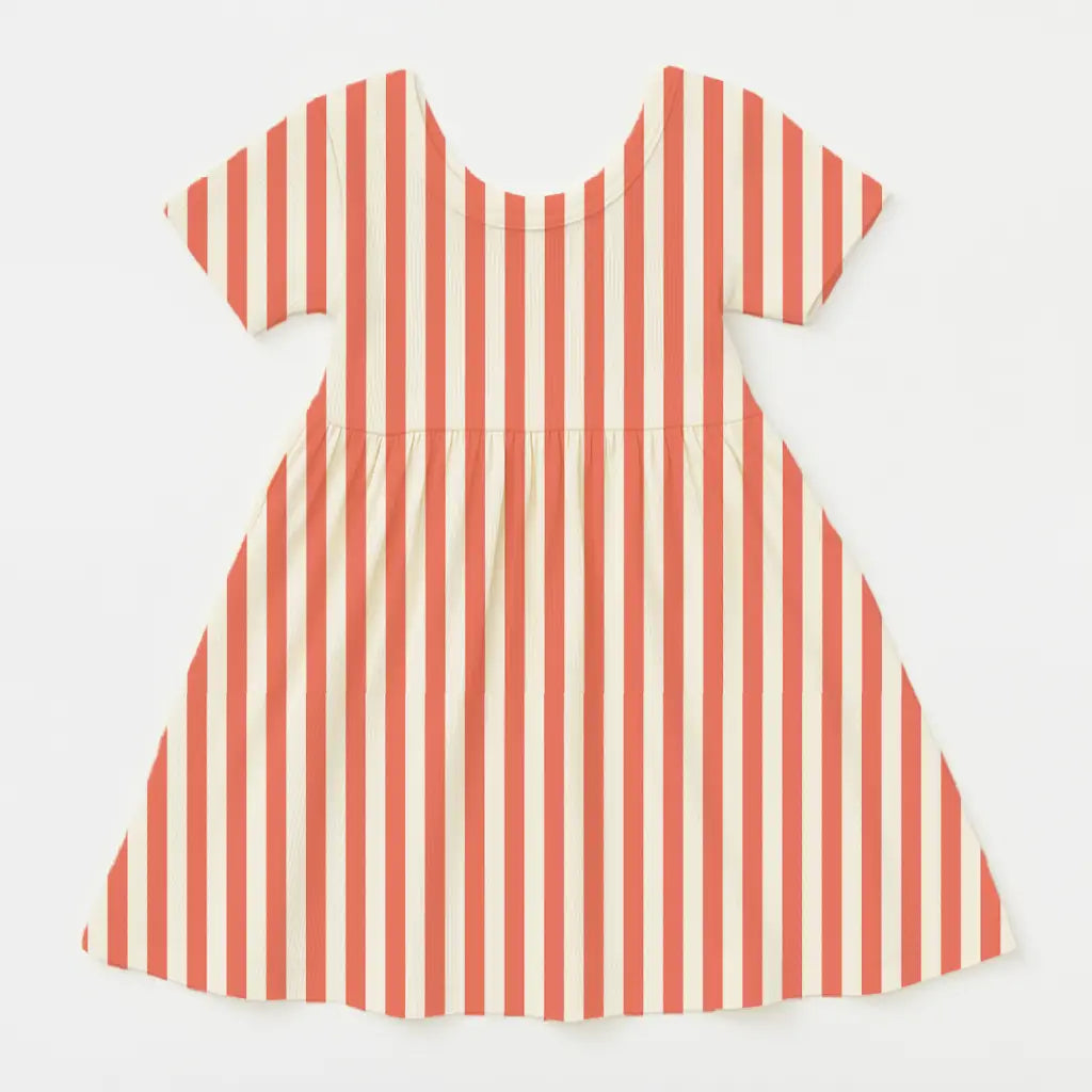 Coral and cream striped Candy Cane Lane bamboo twirl dress for girls