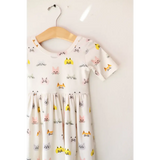 Cute Cat Lover Bamboo Twirl Dress featuring adorable cat faces on a white background