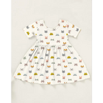 White Cat Lover Bamboo Twirl Dress with colorful cat faces all over it