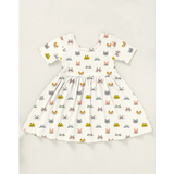 White Cat Lover Bamboo Twirl Dress with colorful cat faces all over it