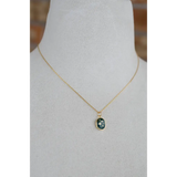 Delicate gold plated Celestial Gemstone Pendant Necklace with oval dark green gem