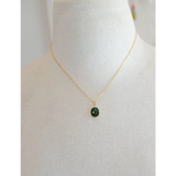 Delicate gold plated Celestial Gemstone Pendant Necklace with green enamel stars