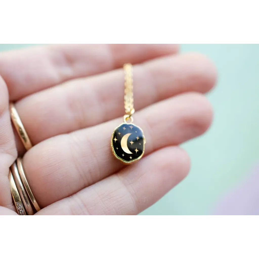 Gold plated Celestial Gemstone Pendant Necklace with moon and star design