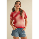 Red and white short sleeve striped sweater top from Channel with a stylish look