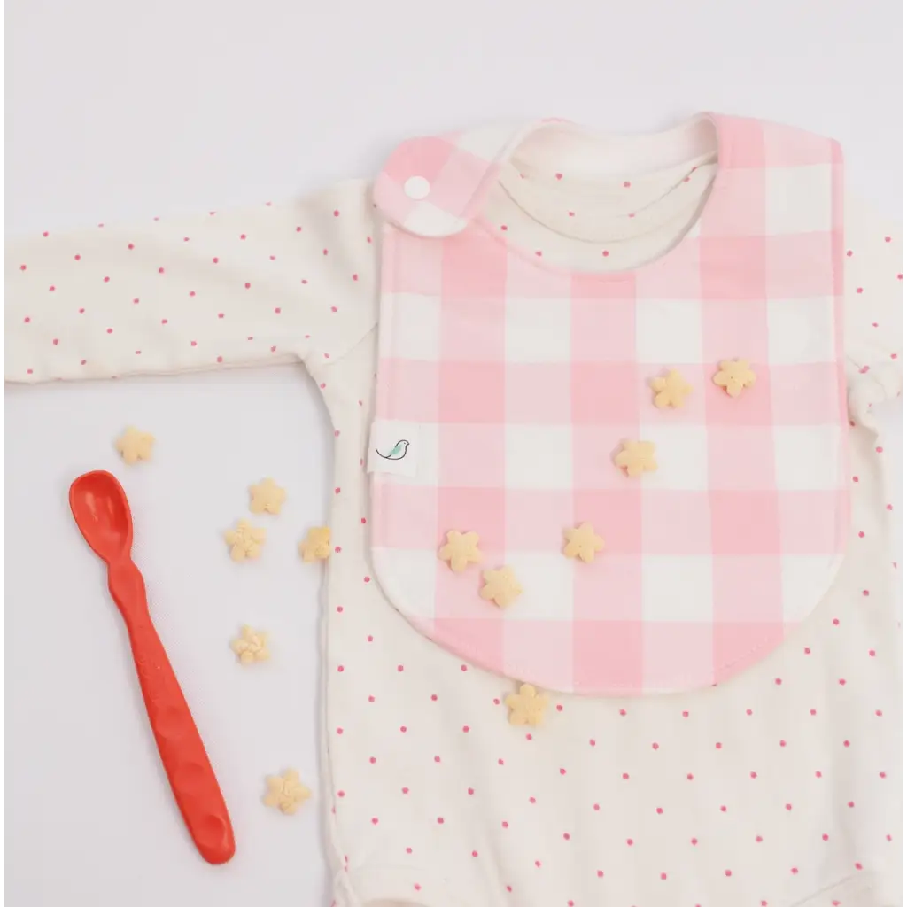 Charlie Snap Bibs in Pink Gingham with cute yellow ducks for your little one