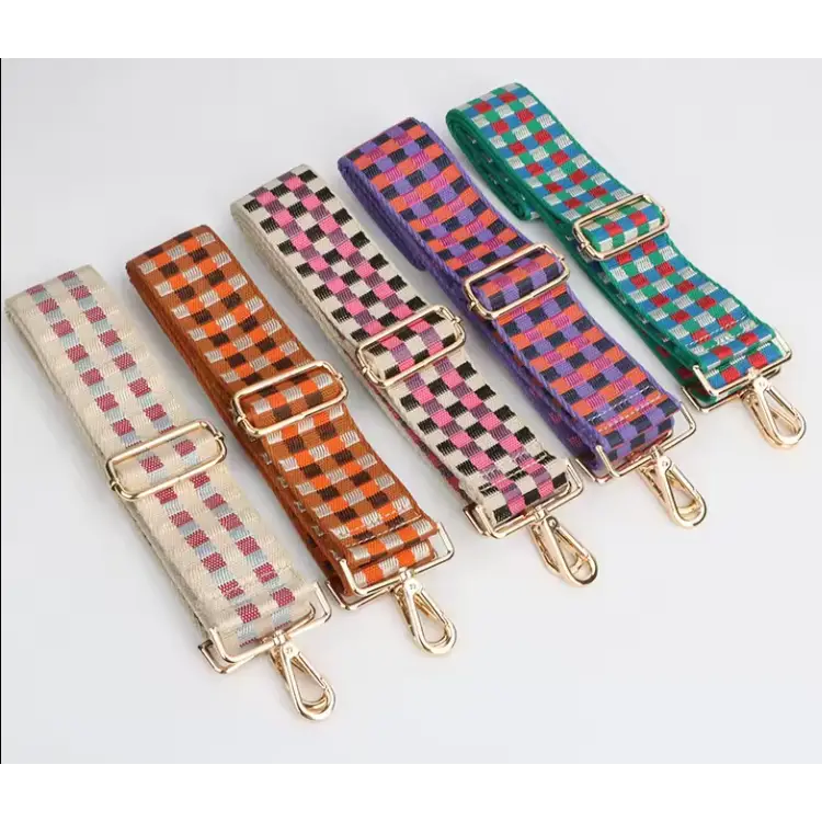 Colorful checkerboard adjustable purse straps with metal clasps for a fun style upgrade