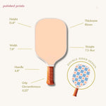 Peach pickle ball paddle with wooden handle and cool double-sided design for the game