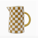 Checkered Ceramic Pitcher with Yellow Handle - perfect for stylish home decor!