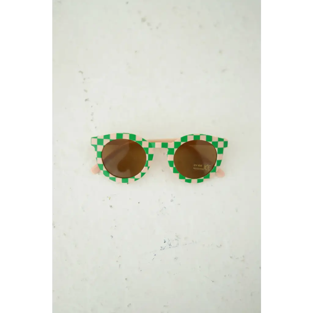 Checkered Baby Kids Sunnies in green and white for your little one’s style