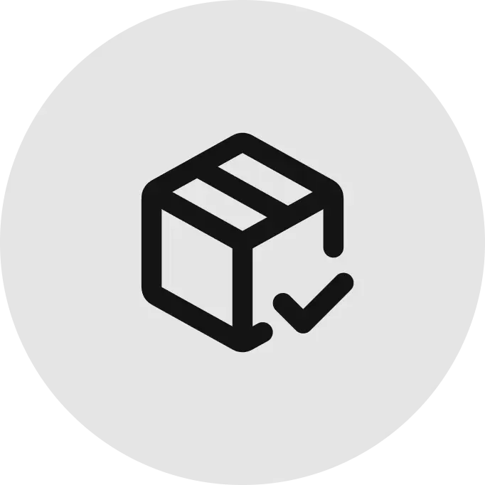 Checkout+ black line-art checkmark box icon for polished prints delivery