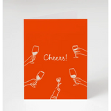 Cheers Greeting Card featuring wine glasses and a blank inside for personal messages