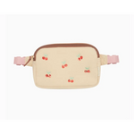 Beige Cherry-Licous Kids Bum Bag with embroidered cherries and pink straps, stylish and fun